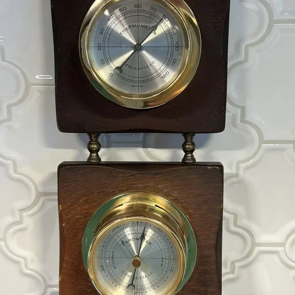 Springfield Weather Station Thermometer, Barometer & Humidity Meter Wood Vintage - Picture 9 of 11